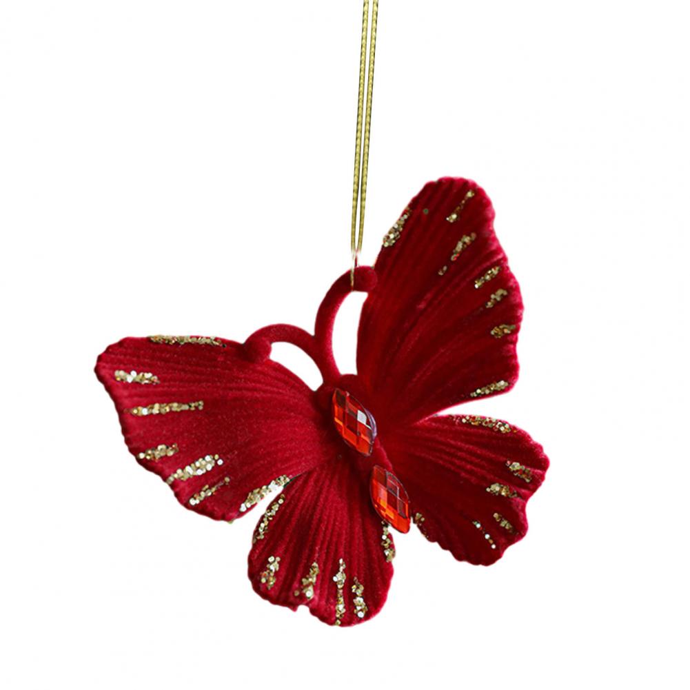 Christmas Ornaments Red Flocking Bell Wreath Snowfall Elk Pendant Snowy Winter Decor for Tree Hanging