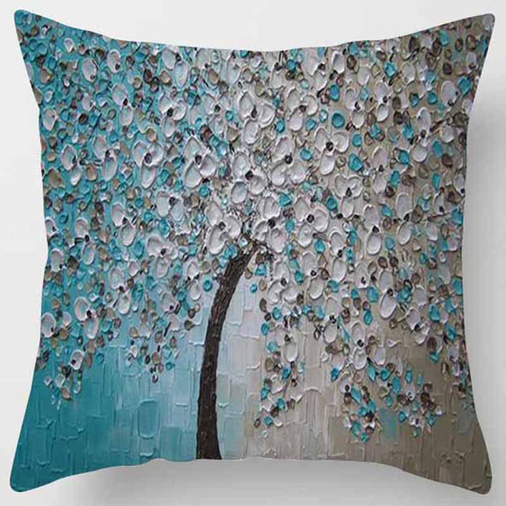 Breathable Pillow Protectors Cases, Peach Skin Velvet Personality Three-dimensional Oil Painting Tree Flower Pattern Sofa Pillow Cushion Cover, Soft S