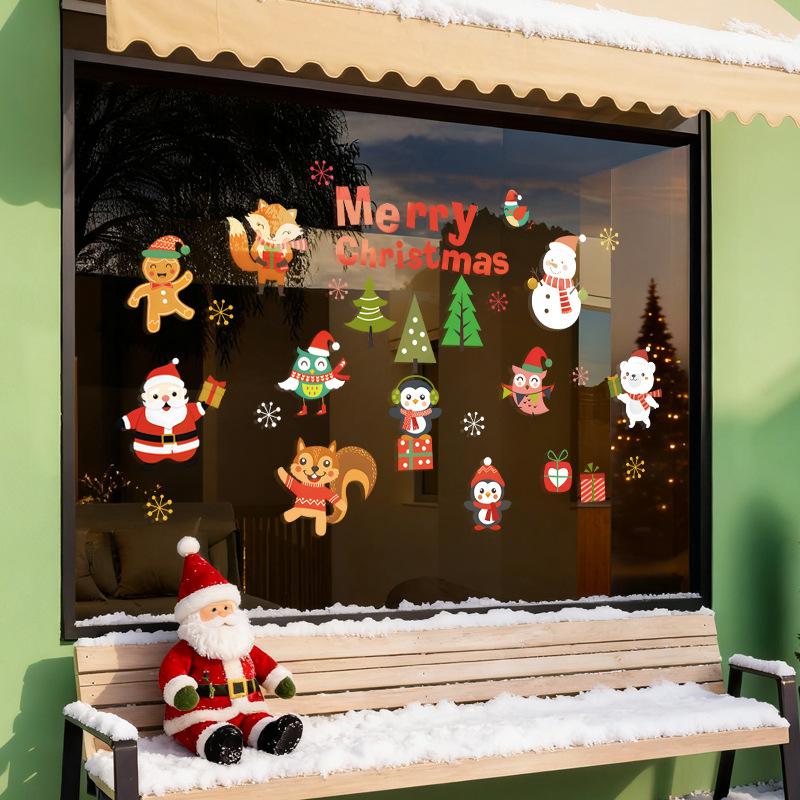 Santa Claus Reindeer Window Electrostatic Sticker Decorative Glass Door and Window Stickers Festive Atmosphere Scenes