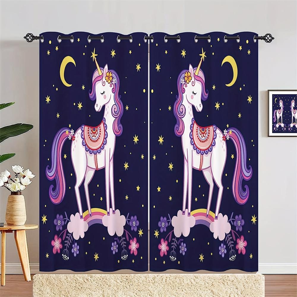 Colorful Unicorn Horse Mermaid Girl Children Window Curtain Blinds Living Room Kids Bedroom Kitchen Door Home Decor Bathroom2Pcs