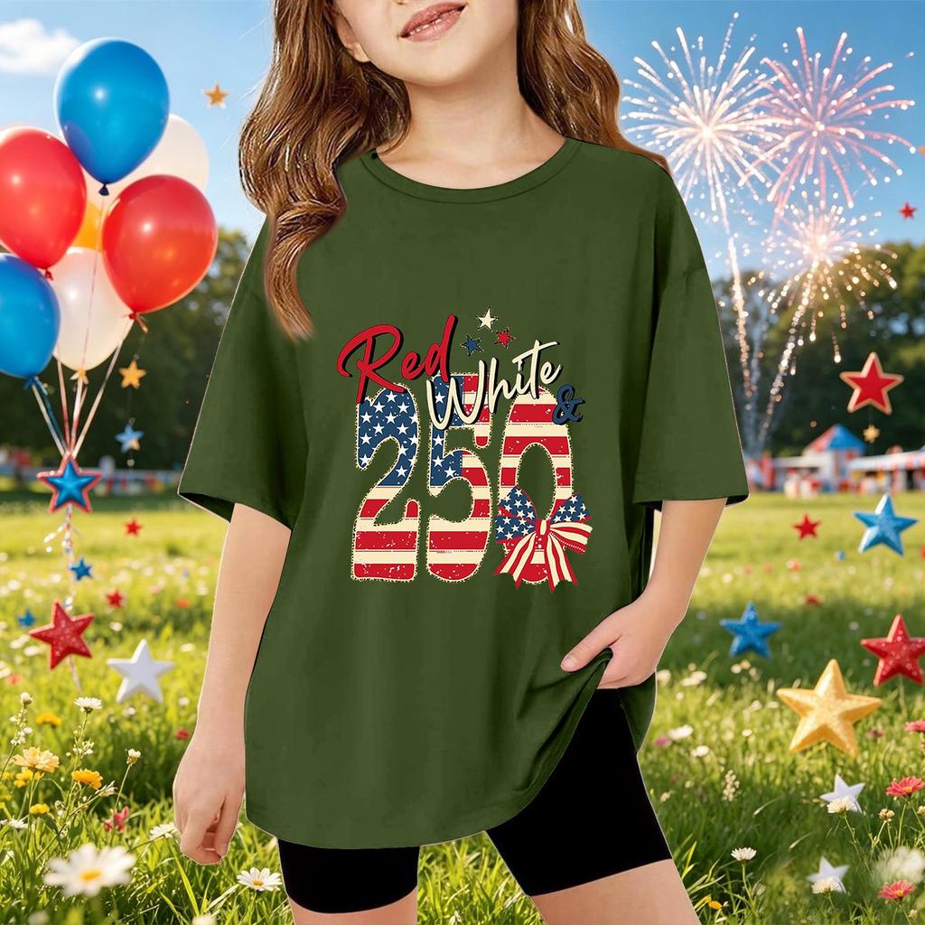 Kids Short Sleeve T-Shirt Independence Day Graphic Tee Casual Top for Boys Girls Summer Wear Soft Fabric Comfortable Fit