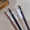 Classic Leather Skinny Belt For Women With Gold Buckle For Casual Wear