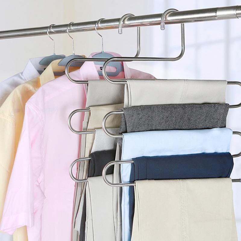 Stainless Steel Thickened Multi-Layer S-Shaped Non-Slip Multi-Functional Clothes Hanger Trouser Rack Towel Belt Rack
