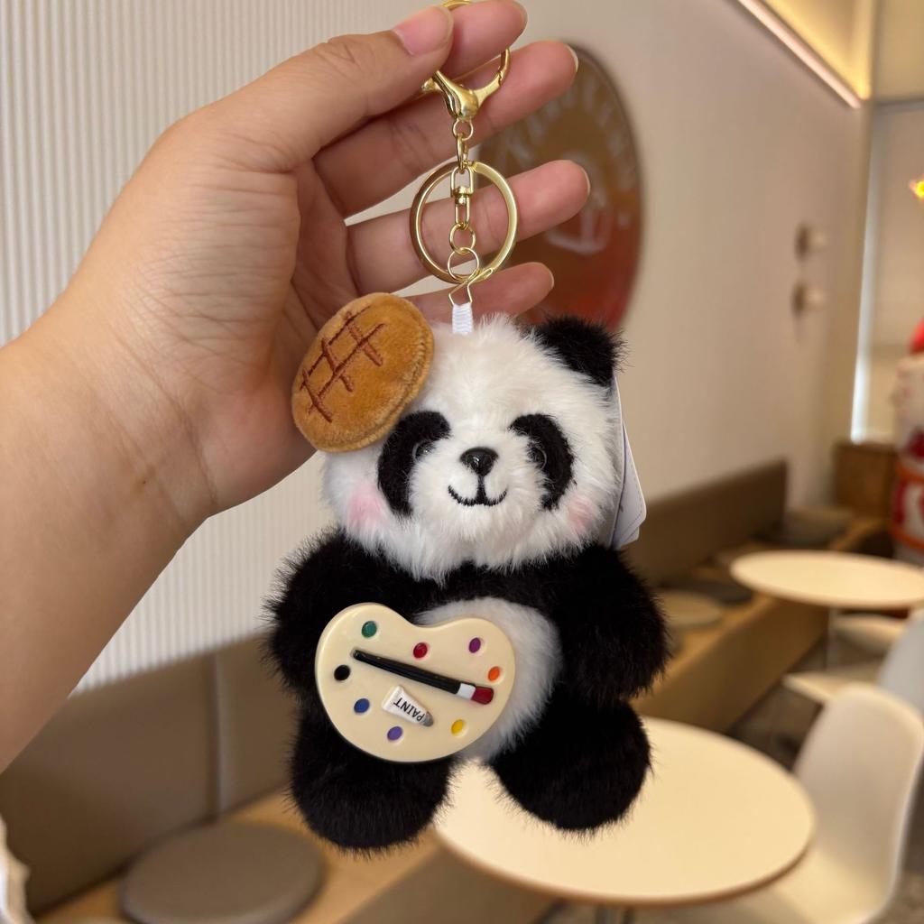 Chengdu Cartoon Cute Flower Panda Strawberry Persimmon Backpack Plush Panda Pendant Little Panda Doll