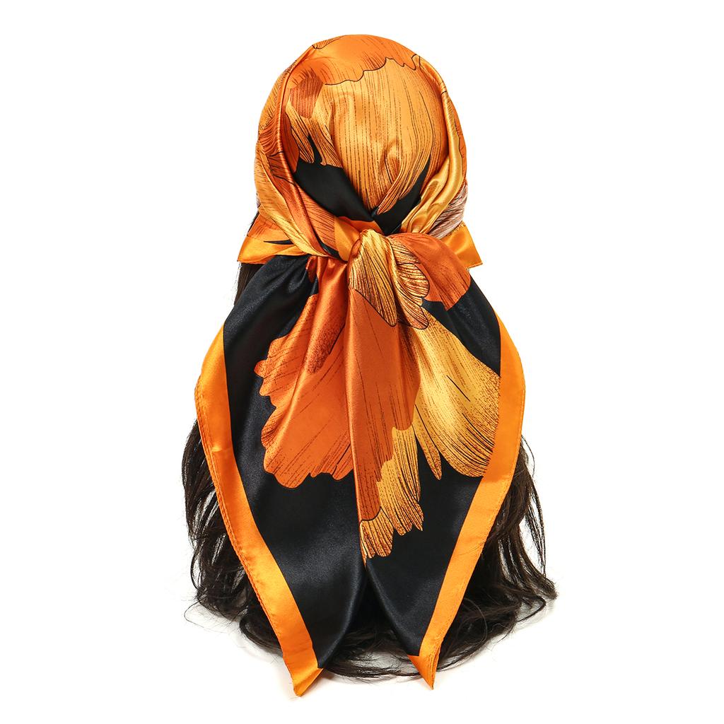 90*90cm Elegant Floral Printed Square Scarf Hijab Women Luxury Stain Silk Hair Wraps Muslim Fashion Foulard Shawl Neckerchief