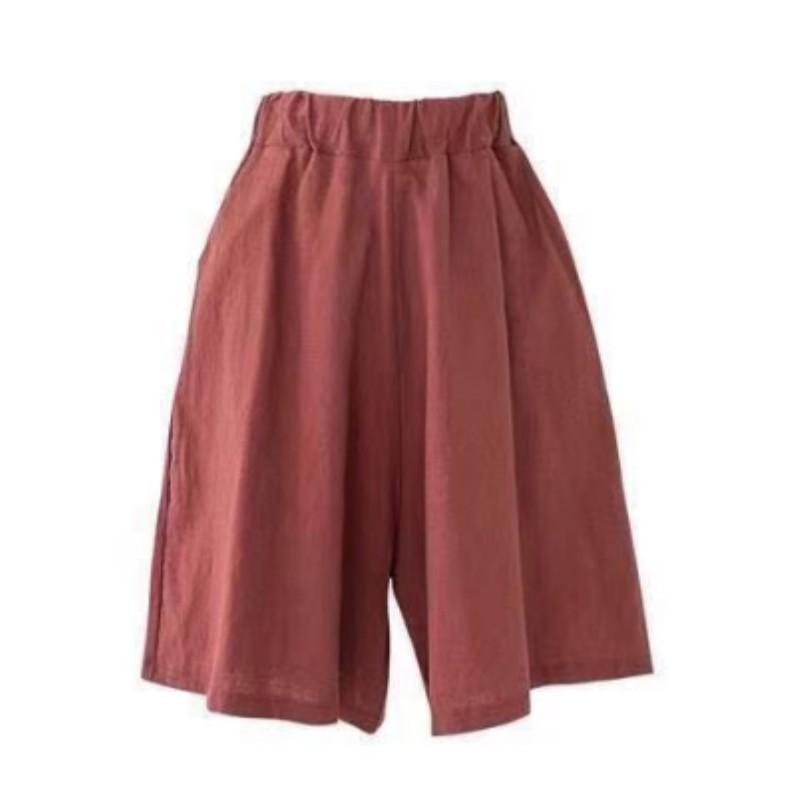 Women's Summer Elastic Waist Plus Size Casual Shorts Solid Color Straight Comfort Five Pants
