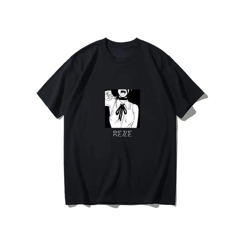 Winter and Autumn Chainsaw Man T-shirt Bomb Devil Reze Merchandise Short Sleeve Anime Japanese Style Black T-shirt Clothing