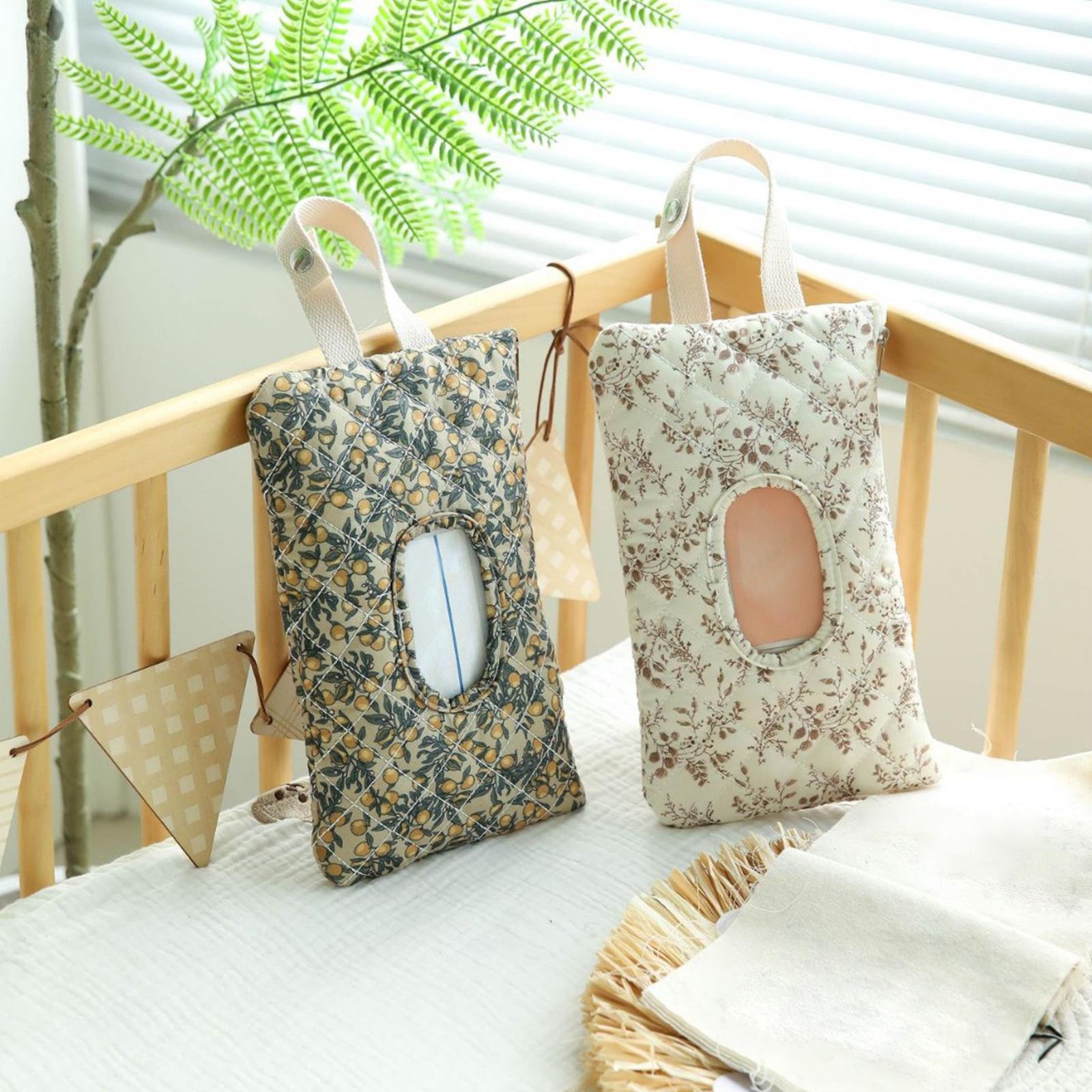 Canvas Floral Quilted Baby Wipes Dispenser Pouch Reusable Wet Tissue Storage Bag Portable Diaper Wipe Holder for Mom Travel Bag