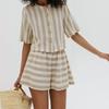 Fashion Style Stylish Loose Short Sleeve Stripes Shirt Shorts Two-piece Set Striped Shirt Shorts Set