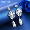 Elegant Simulated Pearl Bridal Drop Earrings For Women Flower Crystal Hanging Brincos Wedding Jewelry Meh1022