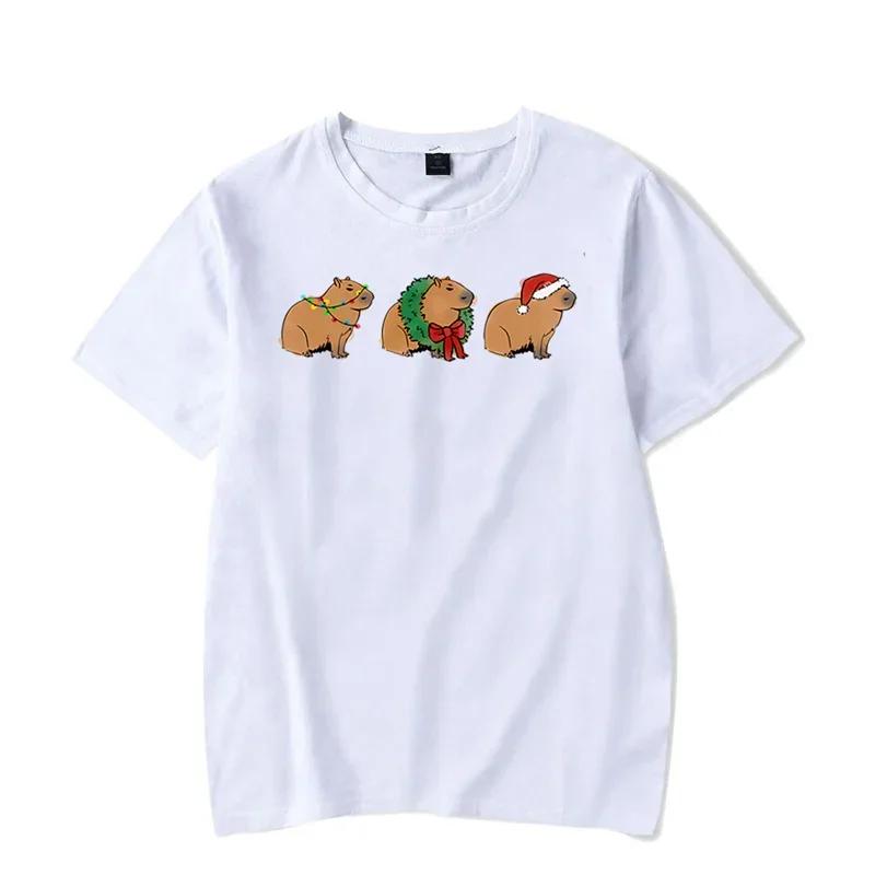 Weihnachts-Capybara-Print T-Shirt Herren 2022 Harajuku T-Shirts Kurzarm Y2k Oberteile Männlich Lässig Übergroße T-Shirts Hemden für Männer