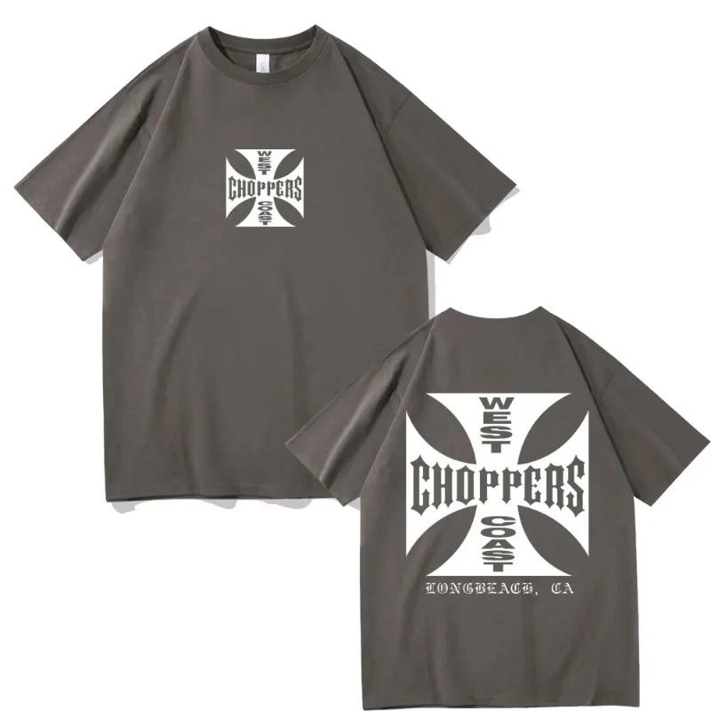 2025Summer West Coast Choppers Cross Frame Print Tshirt Male Hip Hop Streetwear  T-shirts Fashion Tees Men's Fleece Short Sleeve