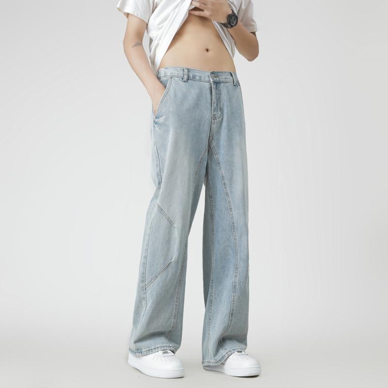

2025 Men Vintage Denim Pants Man Light Blue Jeans Spring Men Korean Fashion Pants High Street Casual Straight Trousers Y2K Jeans L светло-синий