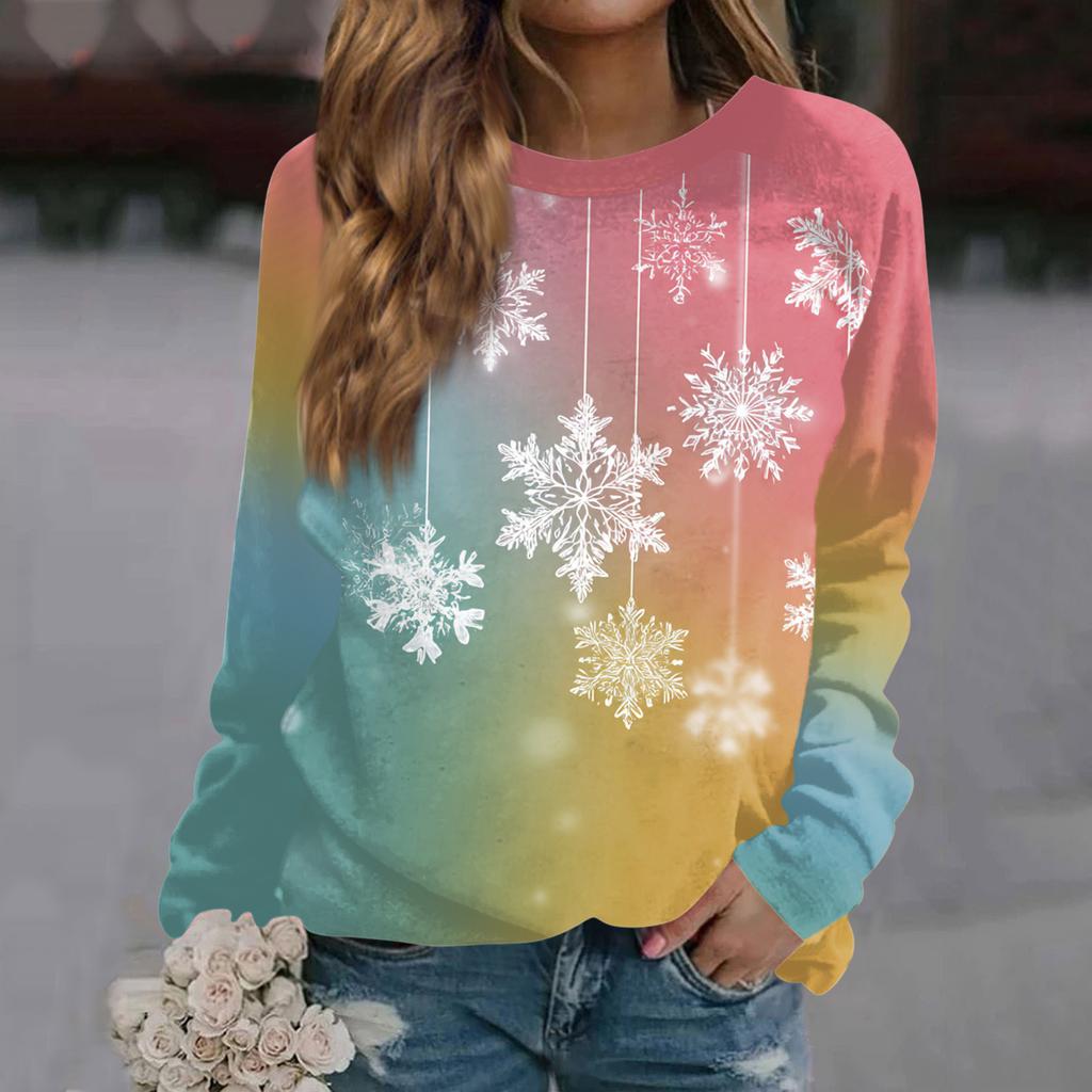 Women's Fashion Casual Long Sleeve Christmas Printed  Neck Sweatshirt Top
