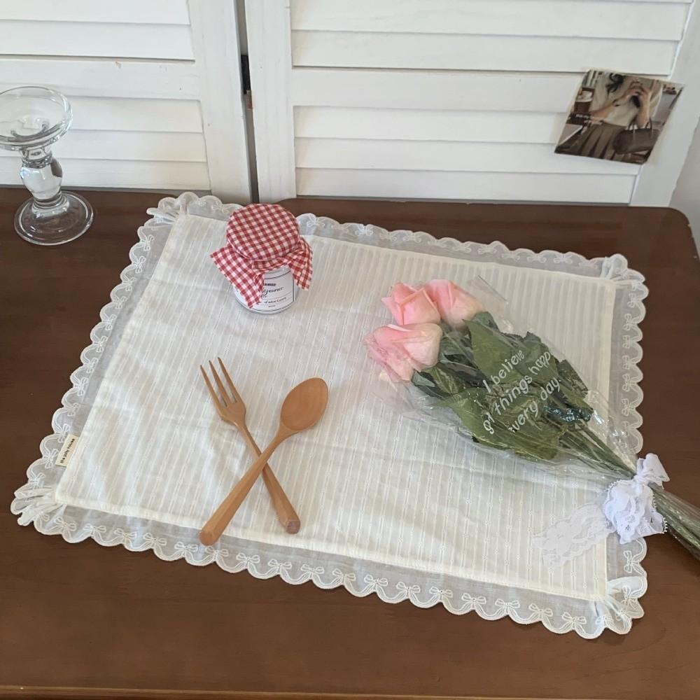 Korean Style Soft Flounced Lace Ruffle Placemats Dust-proof Multi-purpose Lace Napkins Coasters Dining