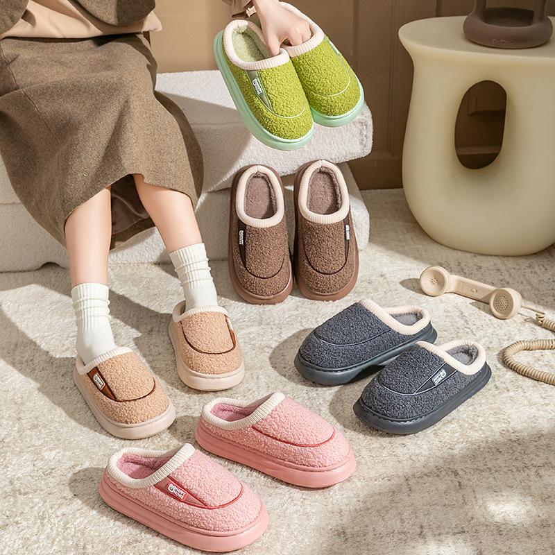 Coil plush autumn and winter leisure indoor home plush EVA sole, couple thick-soled warm cotton slippers