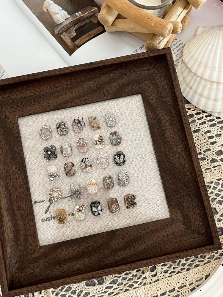 Retro Wood Grain Photo Frame & Nail Display Board for Content Creators