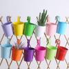 Colorful Metal Hanging Flower Pot with Curved Hook – Small Iron Bucket for Balcony or Wall with Succulent or Green Plant