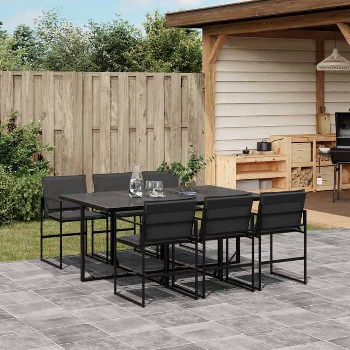 VidaXL Ensemble à manger de jardin 7 pcs avec coussins noir textilène, ensemble à manger d'extérieur, meuble à manger de 3295074