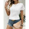 Vår Sommer T-skjorter Mote Løstsittende Pullover Utspart Kortermet Rund Hals T-skjorte Topp Dame