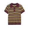 Spring 2025 Women's Striped Polo Collar Short Sleeve Top - European & American Style Fashion.