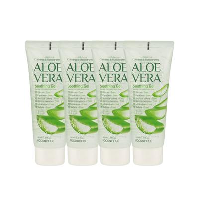 (4ea) Foodaholic Aloe Vera Soothing Gel 100ml/Tube Portable Contains Centella Asiatica Extract, Soothing, Quick Moisturizing