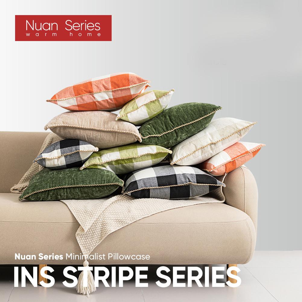 

1PC Nuan Series Fashion Versatile Plaid and Solid Color Pattern Pillowcase for Sofa Living Room Bedroom Decor 45x45cm/30x50cm/50x50cm