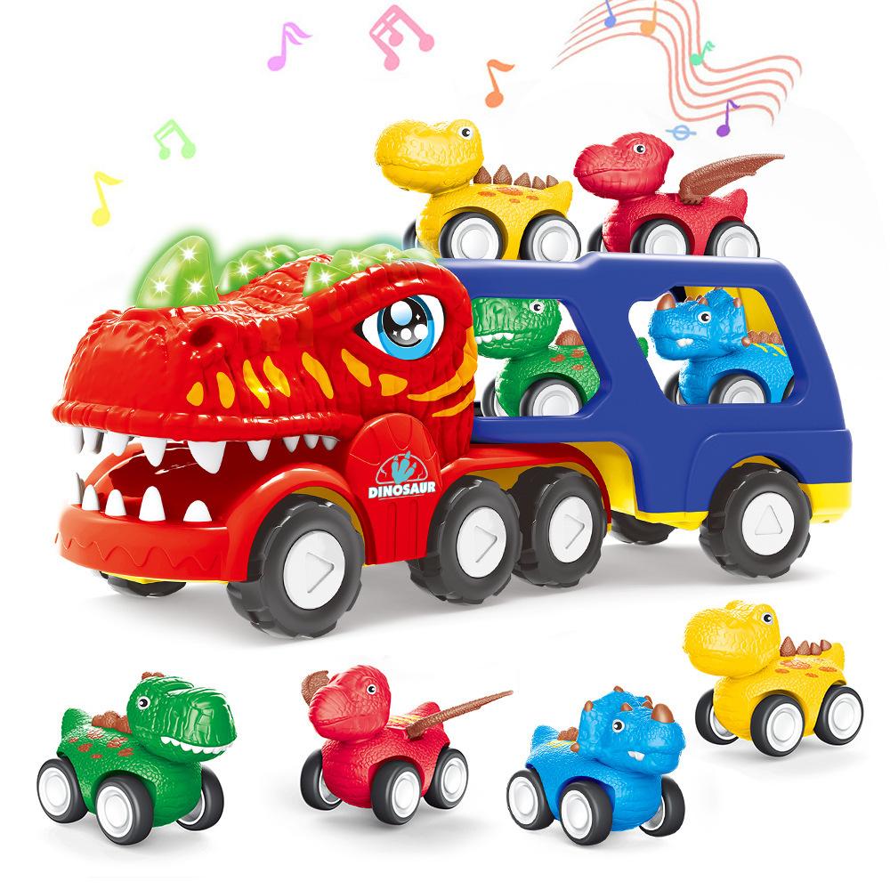 5 1 In Dinosaurs Car Toys Double Decker Transport Cart Lights Education Music