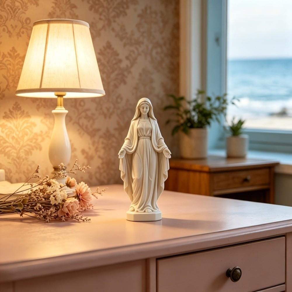 Plastic Mini Virgin Mary Figurine Minimalist Catholic Prayer Figurine Bedroom