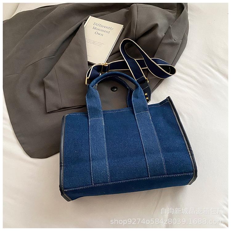 2025 summer new casual portable tote bag women's fashion color matching denim versatile messenger shoulder bag