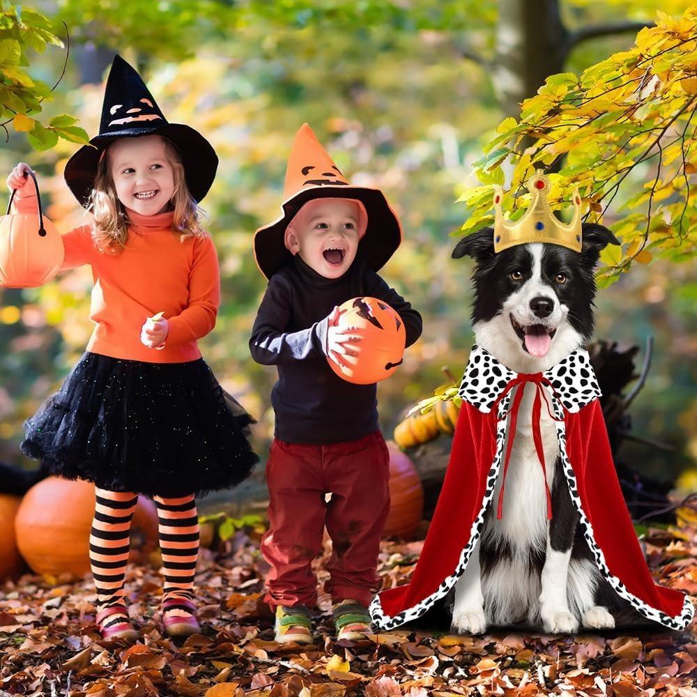 Halloween Dog King Cloak Costume Cute Funny Cape with Crown Adjustable Pet King Cloak for Large Dogs Cats Cosplay Party Supplies