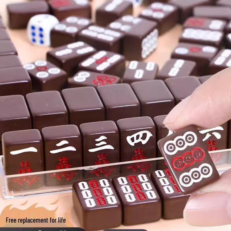Portable Travel Mini Mahjong Set with Hand-Rubbed Tiles and Box for Home and Party Use