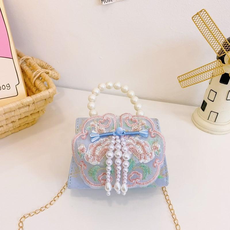 Chinese Style Girl Princess Butterfly Pearl Handbag With Chain Crossbody For Kids Fashion Accessories