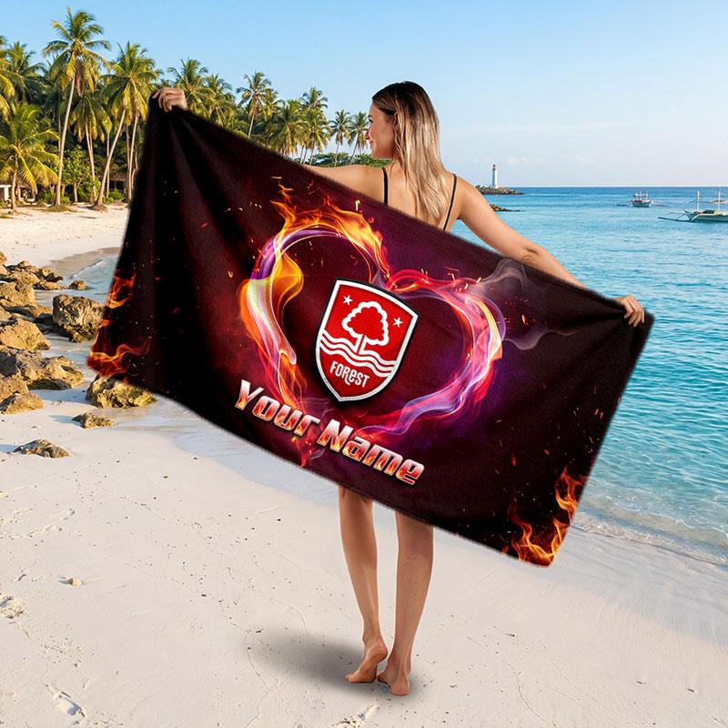 Nottingham Forest Custom Beach Towel, Personalized Name Text Print, Football Logo Soft Quick‑Dry Towel Holiday Gift