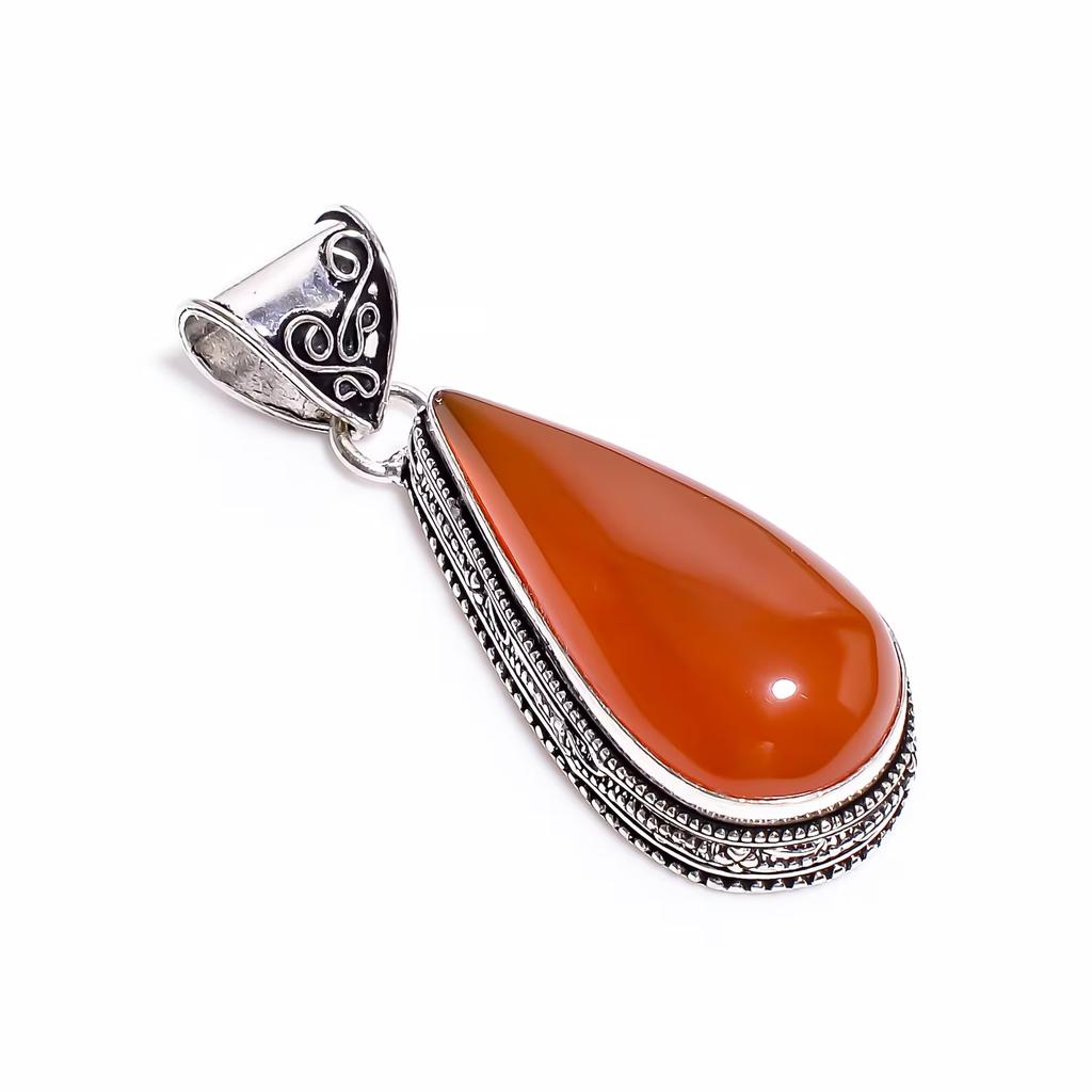 925 Sterlingsilber Natürlicher Karneol Orange Edelstein Handgefertigte Halskette Für Sie