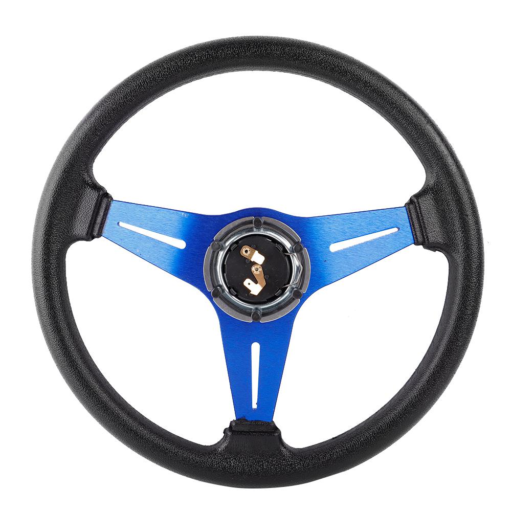 14in 350mm Universal Aluminum PU Leather Car Sport Racing Drift Steering Wheel Blue