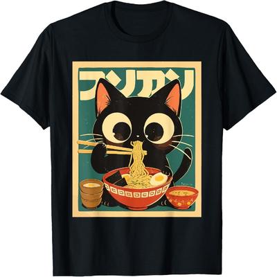 Anime Cat Ramen Japanese Funny Japanese Kawaii Cat Graphic T-Shirt
