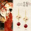 Chinese Style Enamel Pearl Begonia Flower Sterling Silver Earrings - Light Luxury Qipao Studs for Girls