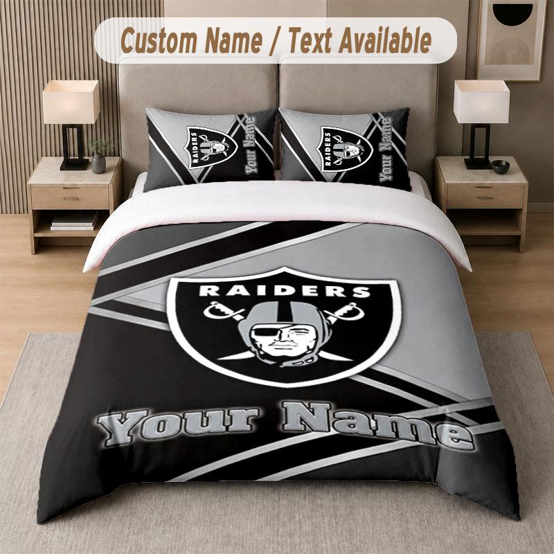 Custom Bedding Set Las Vegas Raiders Pattern, Print Name Text 1 Duvet Cover Plus 2 Pillowcases Home Textile