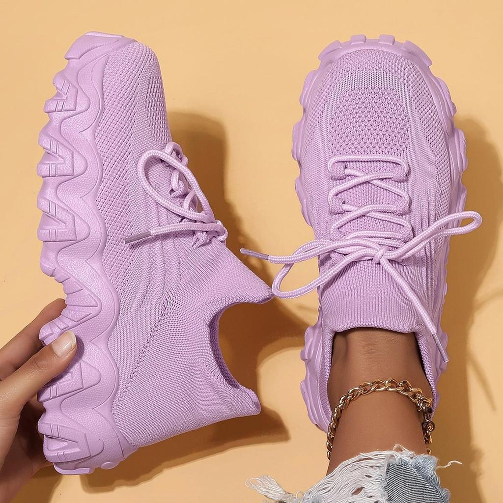 Różowe Sneakersy Wiosenne Damskie Buty Codzienne Oddychające Siateczkowe Sneakersy dla Kobiet Platforma Wsuwane Dzianinowe Skarpety Sneakersy Panie
