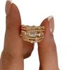 New Golden Plated Sun Rings for Women Fashion Rhinestone Inlaid In Hollow Metal Texture Ring Trendy Jewelry Wedding Gifts