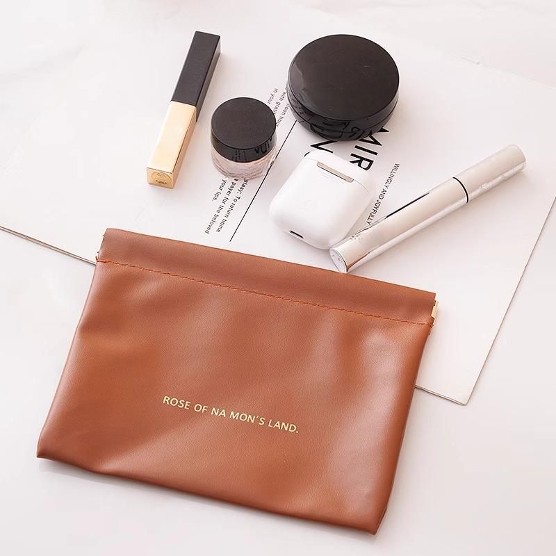 Fashion Pu Leather Storage Bag Automatic Closure Waterproof Purse Portable Earphone Charging Line Cosmetic Lipstick Jewelry Bag