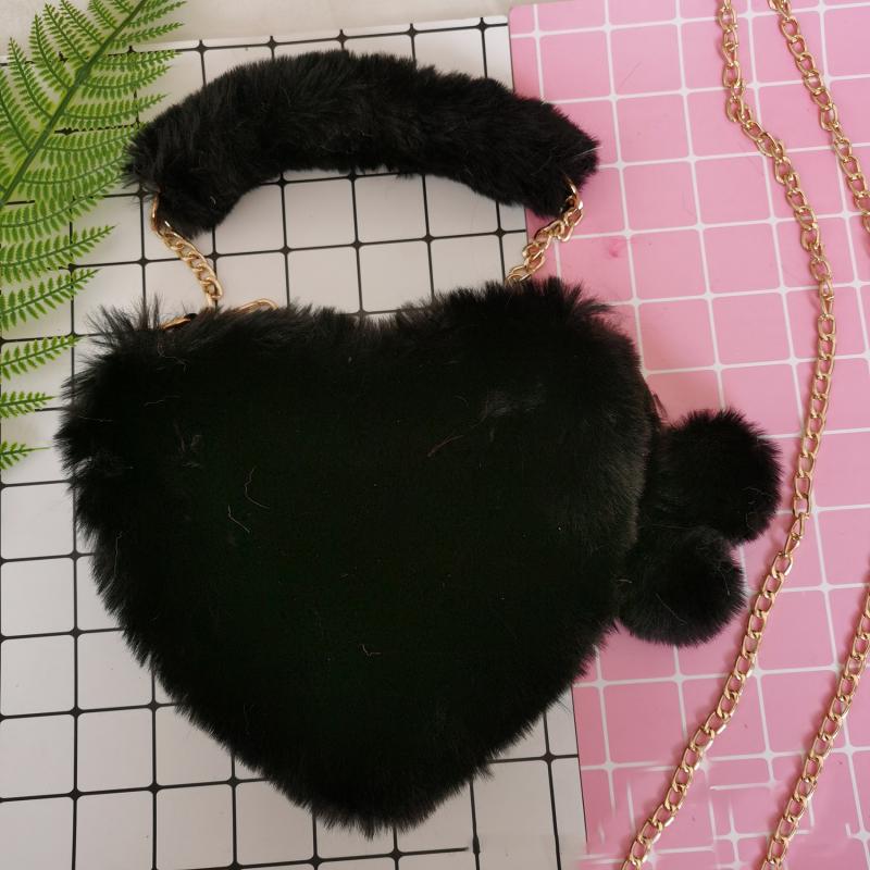 Fashionable Women's Faux Fur Cute Heart-shaped Portable One Shoulder Plush Crossbody Bag Cute Chain Bag Valentine's Day Gift