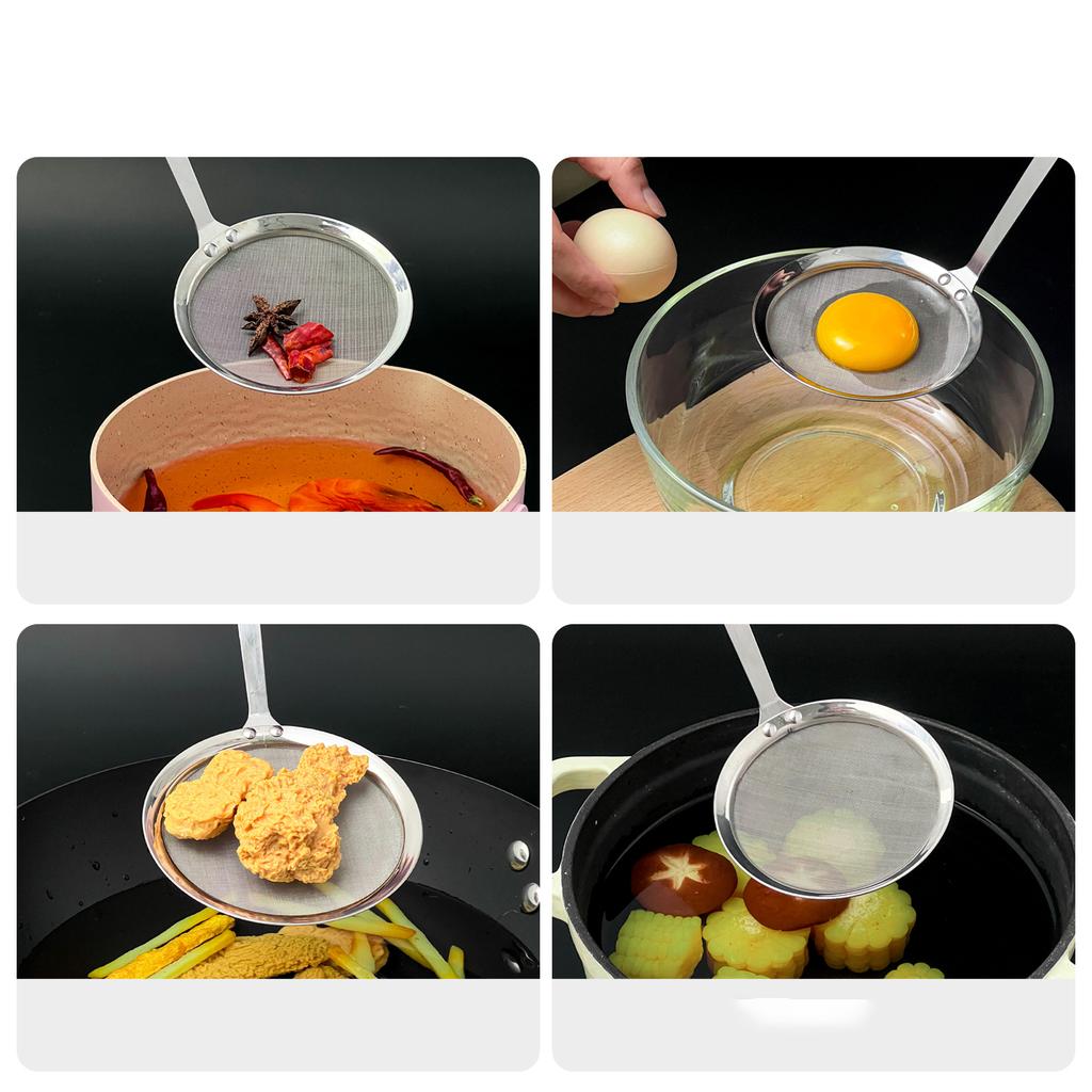 304 Stainless Steel Residue Filter Long Handle Skimmer Spoon Multifunctional Food Strainer Mesh Spoon Colander Kitchen Utensils