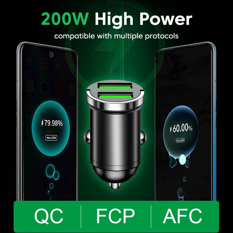 200W Dual USB Car Charger 100W Mini USB C Car Phone Charger QC3. 0Fast Charging Adapter for iPhone14 13 12 Xiaomi Huawei Samsung
