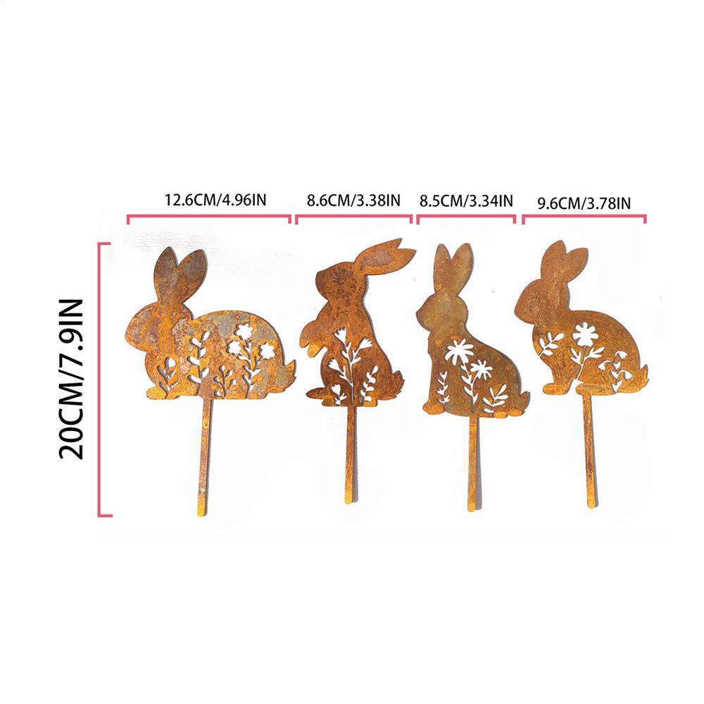Iron Art Easter Bunny Garden Stakes Easter Rabbit Silhouette Set Rusty Animal Garden Flower Pot Grass Plug-in Decoration