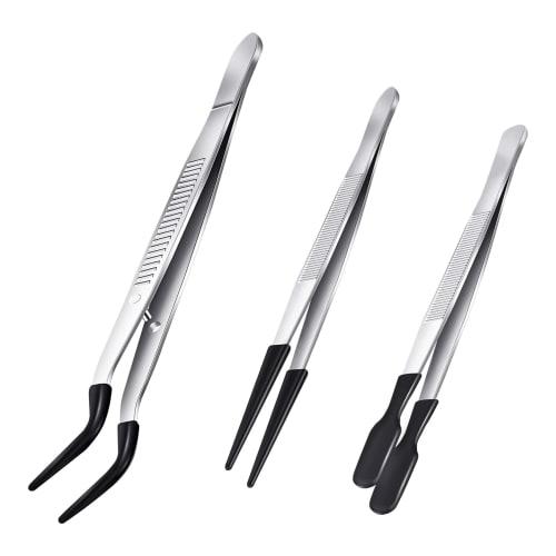 Limnyves 3-Piece Rubber-Tipped Tweezers, PVC-Coated Tweezers Set, Rubber Straight and Flat Tip Tweezers, Black