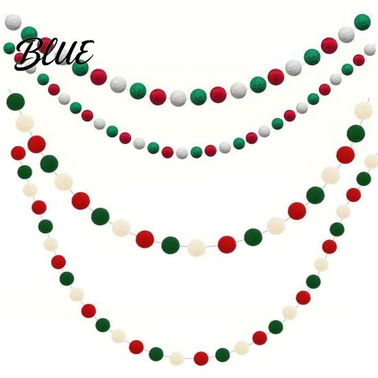 Hanging Festive Ornament 78.8 Inch Christmas Pom Garland, Red Green White 20/30 Pompom Wall Window Balls Garland Ornaments for Xmas Tree, Fireplace,