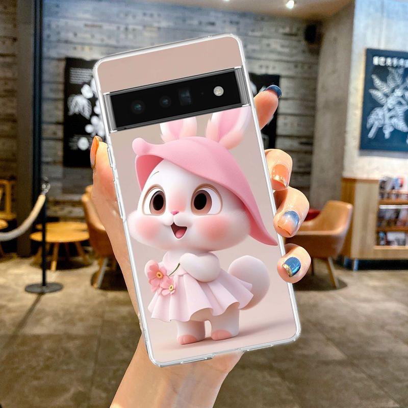 

A Cute Rabbit With A Purple Hat Phone Case Cover for Google Pixel 8 7 6 5 4 4XL Silicone 7A 6A 5A 4A 3A 5G Transparent Shell Bag Pixel 6