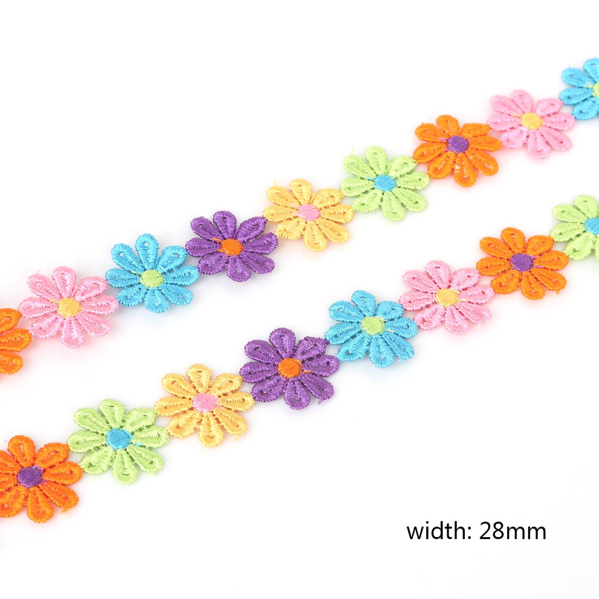 

2 ярда, красочные изящные цветы, ромашки, полиэстеровая кружевная бейка, вышитая кружевная лента для шитья, рукоделия, свадьбы 28mm